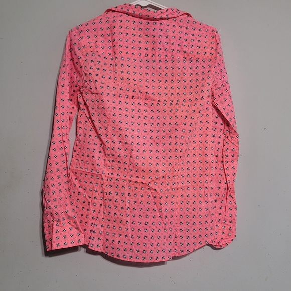 J Crew XS S Womens Perfect Shirt Top Blouse Button Up Neon Pink Navy Blue Sz 4 - Picture 4 of 4